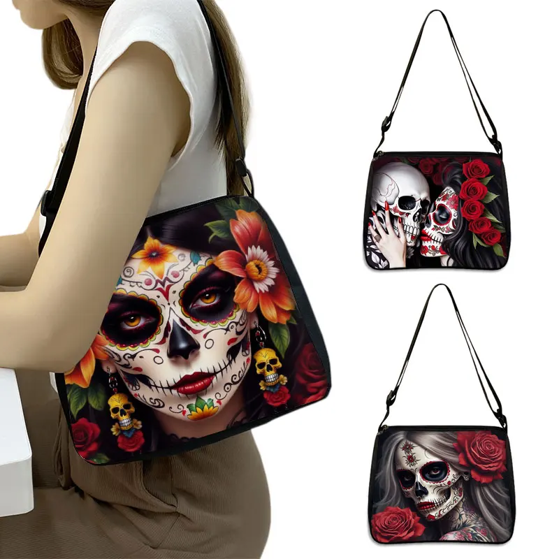 Torebka Crossbody z nadrukiem na dzień śmierci meksykańska czaszka damska torby na ramię kurierskie dla kobiet podróżujących modna torebka uchwyt torebki telefonu