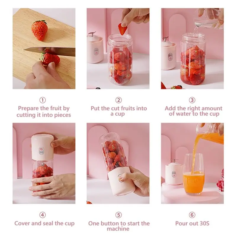 ABBP-Usb Rechargeable Portable Blender 500Ml Fresh Fruit Juice Mixer 6 Blades Shake Cup Cute Blender Smoothie Ice Crush Cup