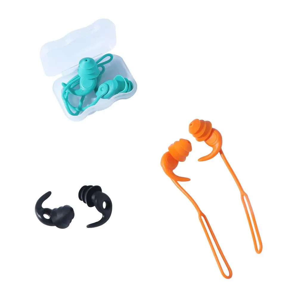 1 Pair Waterproof Swimming Earplugs Comfort Silicone Corded Ear Plug with silicone strap 3 Layer Waterproof Earplug