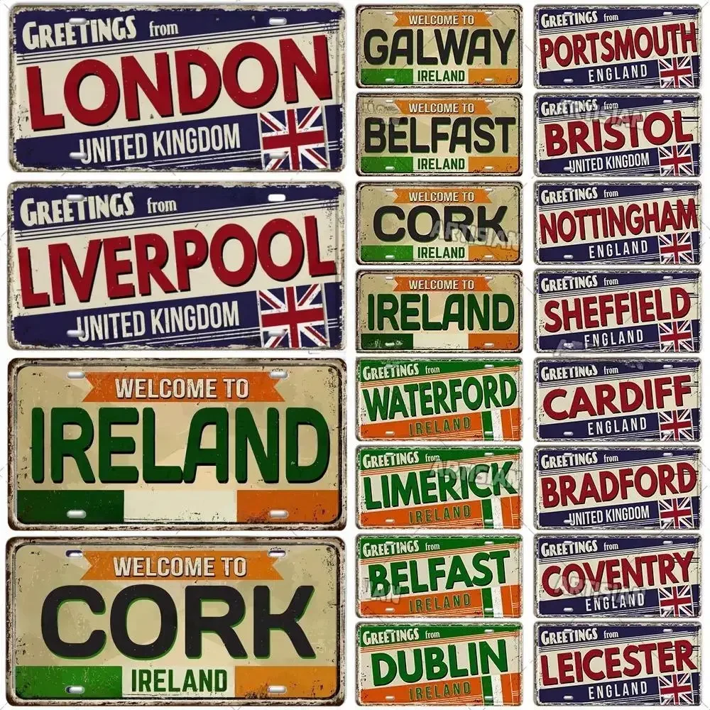 Vintage UK IRELAND Unite Kingdom England Metal Tin Sign City State Decorative Plaque For Garage Club Man Cave Bar Pub Wall Decor