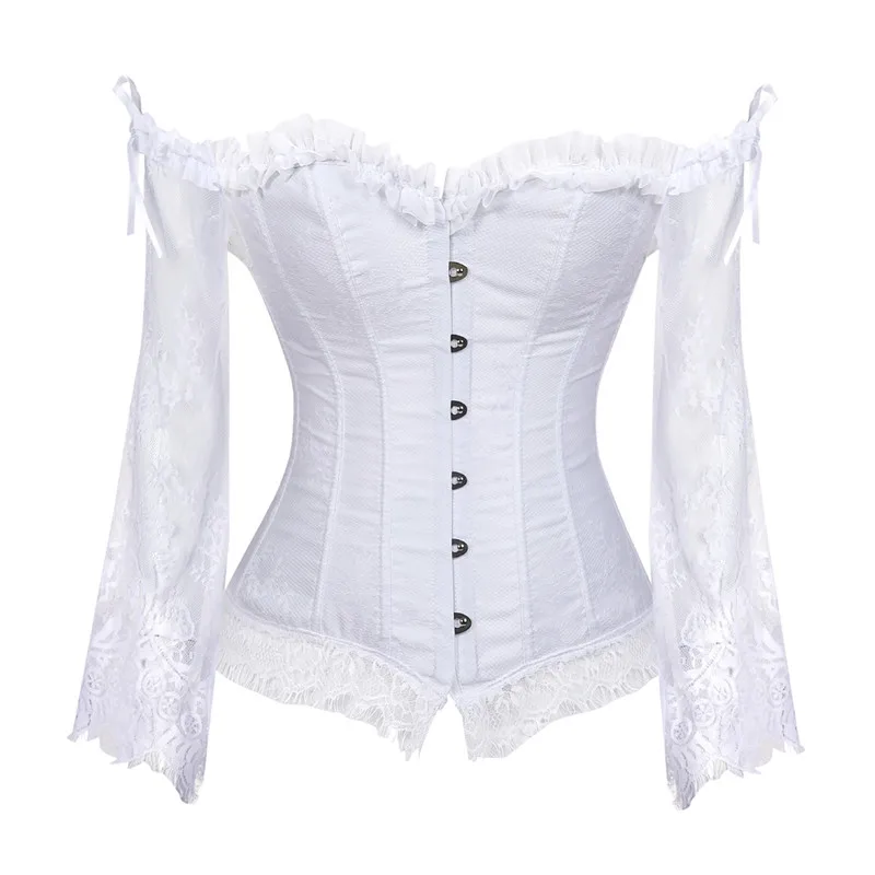 Sapubonva Corset Tops for Women with Sleeves Vintage Style Victorian Retro Burlesque Lace Corset and Bustiers Vest Fashion White