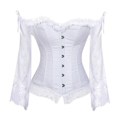 Imagen 1 del producto Sapubonva-corsé de encaje para mujer, Tops con mangas, Estilo Vintage, Victoriano, Retro, Burlesque, chaleco, moda blanca
