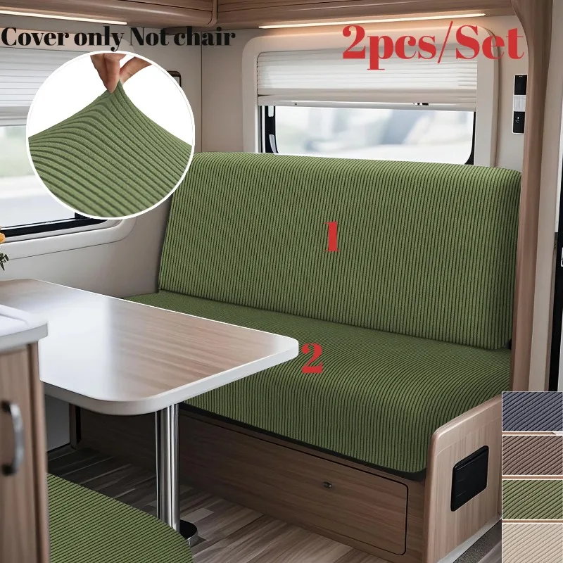 Juego de 2 Fundas Elásticas a Rayas para Cojines de Comedor de Autocaravana, Cubiertas Impermeables para Sofá de Camper, Fundas Removibles para Asientos, Cubiertas para Respaldo de Banco de Coche