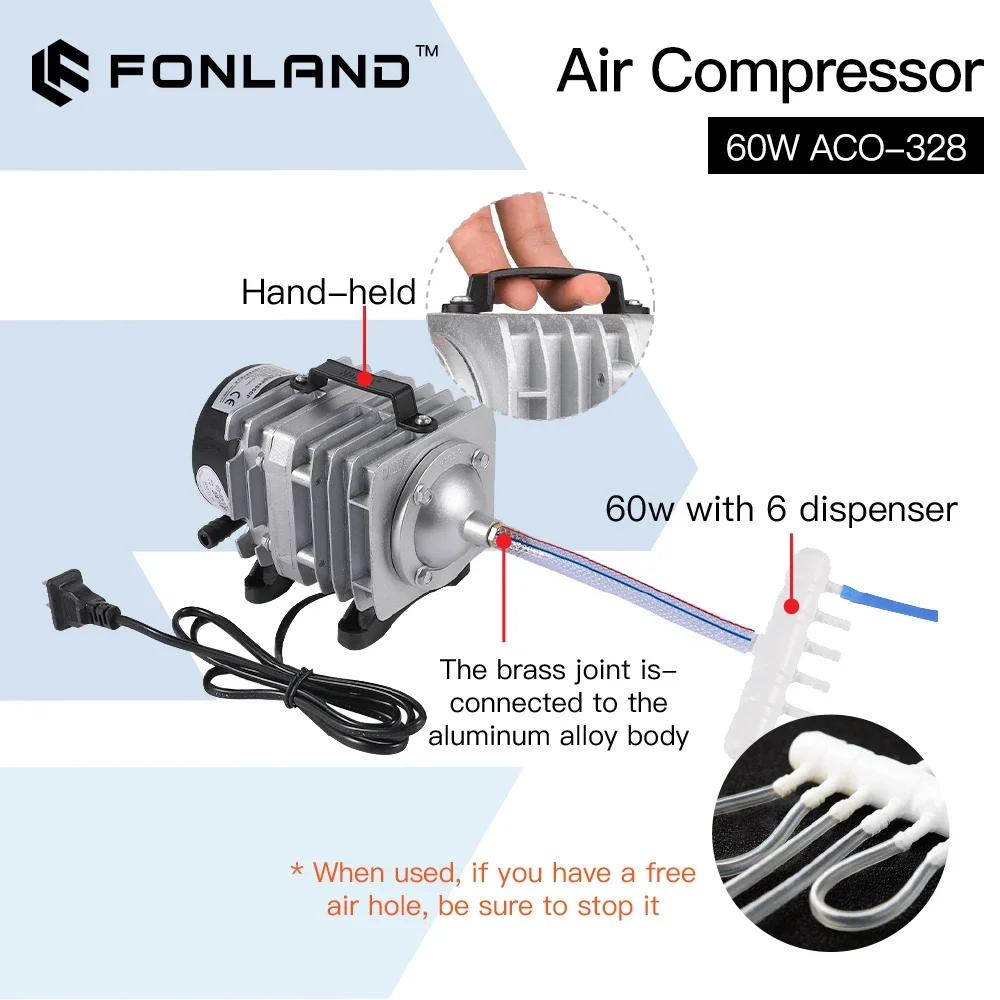 FONLAND ACO-328 60W Air Compressor Electrical Magnetic Air Pump for CO2 Laser Engraving Cutting Machine view 3