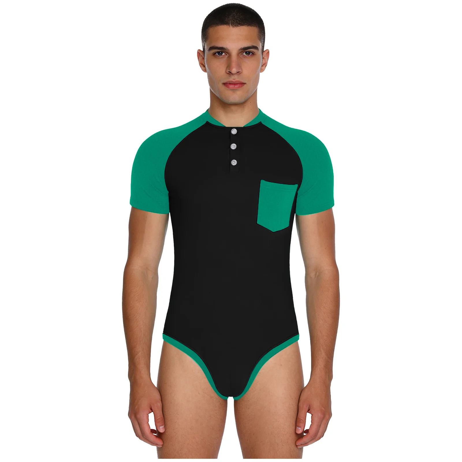 Swimwear Mens Bodysuit Rompers Short Sleeve Openable Crotch Bodycon Leotard Jumpsuit Swimsuit Gym Sports Swimming Bodysuit
