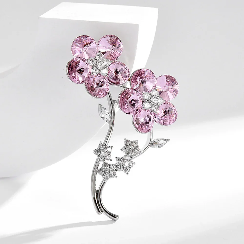 Trendy Exquisite Rhinestone Flower Brooches for Women Clothing Suit Floral Plant Brooch Pins Party Lovers Jewelry Gift