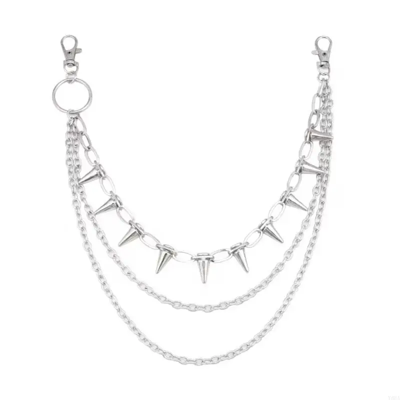 Y88A Bold Punk Practical Metal Chain With Safety Lock For Pants Jackets And Accessories Practical Metallic Trim