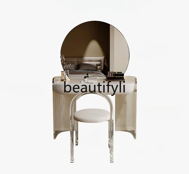 

Acrylic dresser modern minimalist high-end cream wind big round mirror makeup table