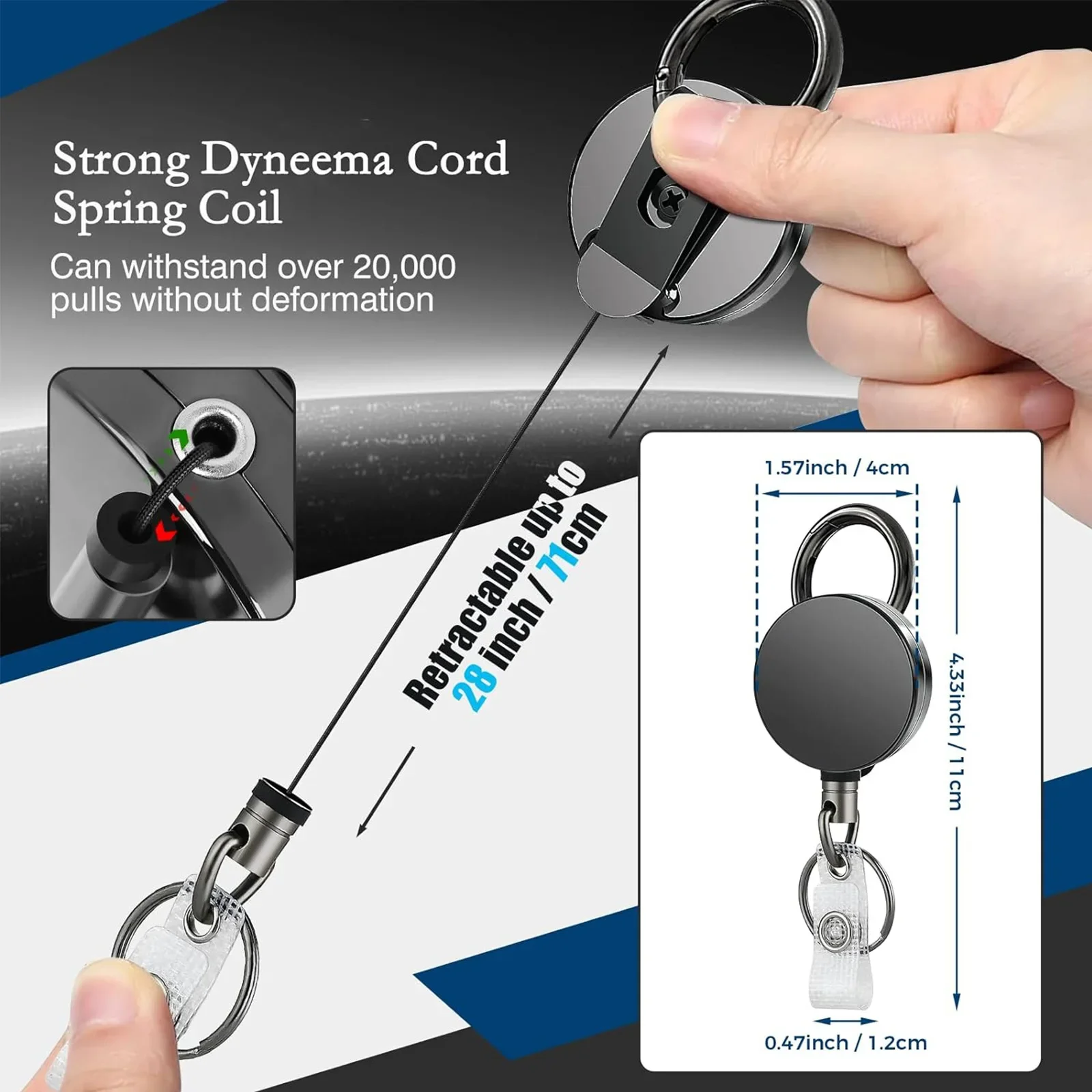 1pcs Extendable Metal Key Chain Ring Belt Clip Pull Keyring Retracting ID Card Lanyards Id Badge Holder Badge Clip