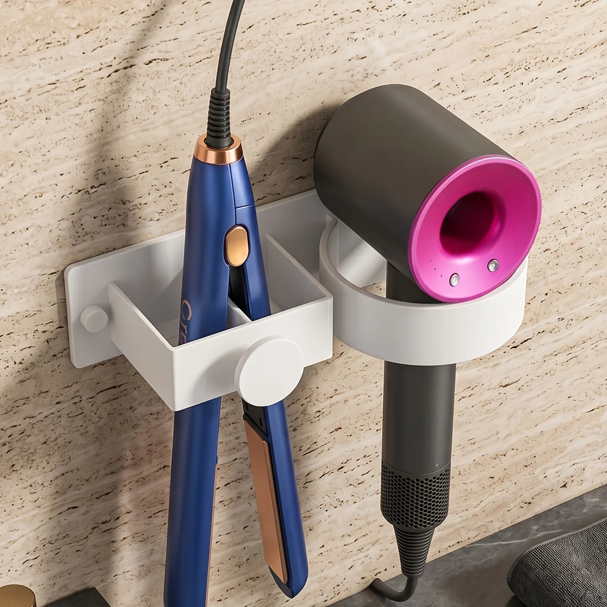 1Pc Wall Mount Hair Dryer Storage Rack Plastic Multifunctional Organizer for Hair Straightener Curling Styling Tools