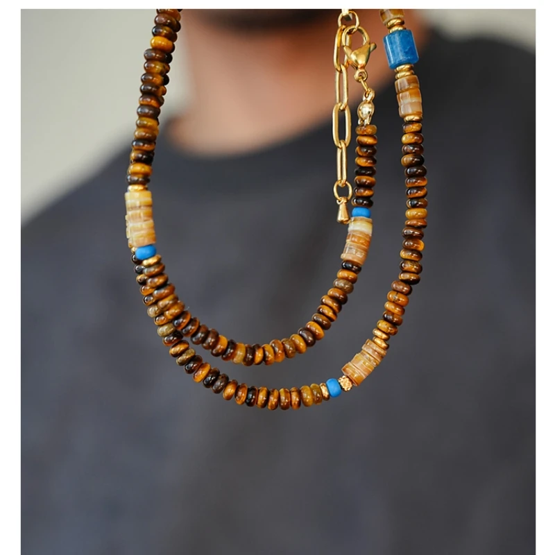 جديد البوهيمي الرجال مطرز قلادة النمر الحجر الطبيعي شل حجر موضة الاتجاه تصميم الحد الأدنى قلادة هدية تذكارية