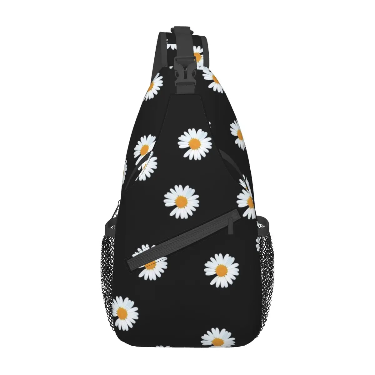 Mochila pequeña con diseño de margaritas y flores para exteriores, mochila de hombro cruzada para el pecho, mochila con patrón de margaritas y flores