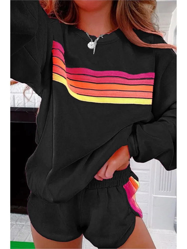 

Повседневный лоскутный комплект с капюшоном, женский модный пуловер с длинным рукавом и круглым вырезом, топы + шорты, комплекты из 2 предметов, женская праздничная спортивная одежда Y2k