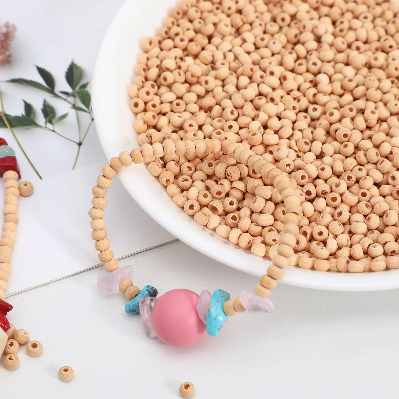 1800Pcs Smooth Wooden Beads Mini Hole Craft Beads for DIY Jewelry Making Pendant Bracelet Home Decor Door Window Bag Accessories