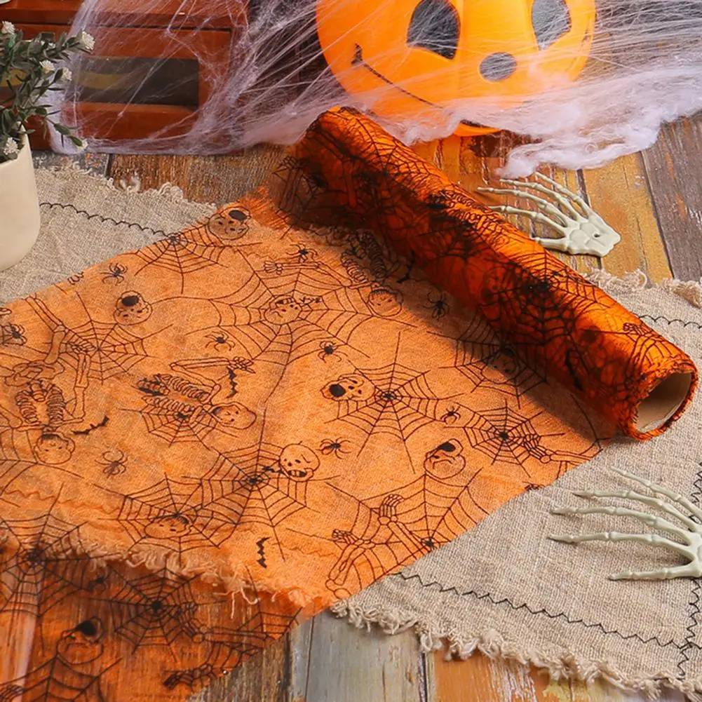 Mysterious Party Placemat Spooky Halloween Table Runner with Bat Spider Web Skeleton Design for Indoor Home Party Decor Kitchen