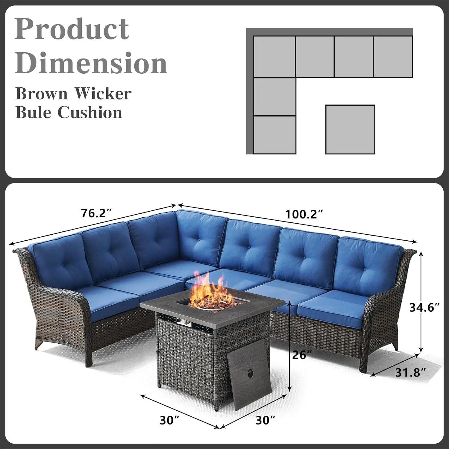 Wicker Outdoor Patio Furniture Set - Rattan Sofa Sectional Conversation Sets With 2 Loveseat,1 Corner Sofa,1 Armless Sofa And 1