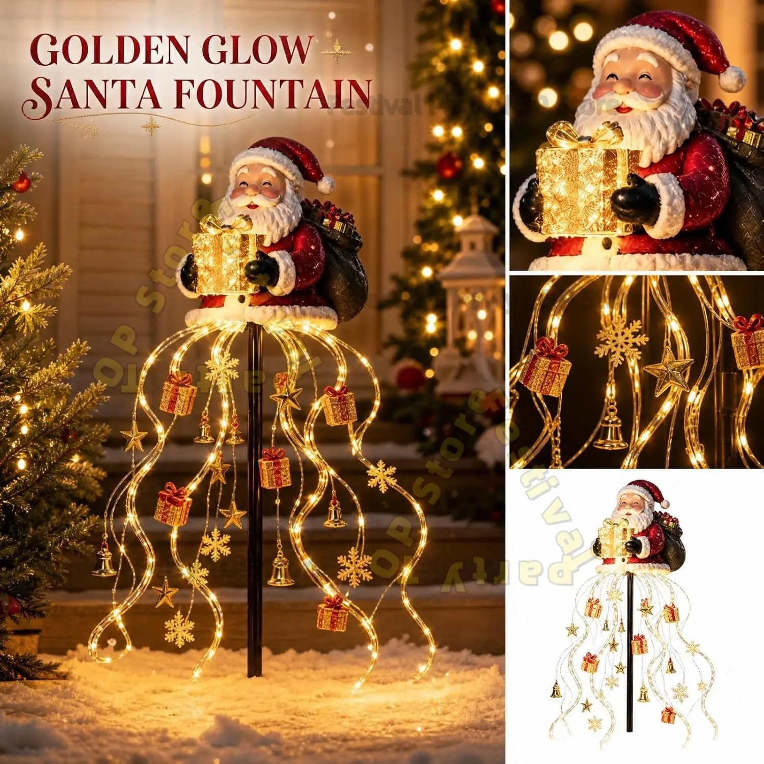 2027 New Santa Claus Magic Fountain - Flowing Snowflake LED Christmas Garden Light, Festival Stake Light for Lawn Patio Walkway