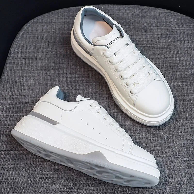 Split Leather White Shoes Women's Spring Thick-soled Heightened Casual Sneakers Popular Versatile Sneaker Zapatos De Mujer