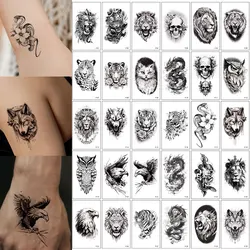 30pcs Small Size Animal Tattoo Stickers for Men Women Tiger Wolf Eagle Dragon Snake Pattern Fake Tattoo Temporary Waterproof
