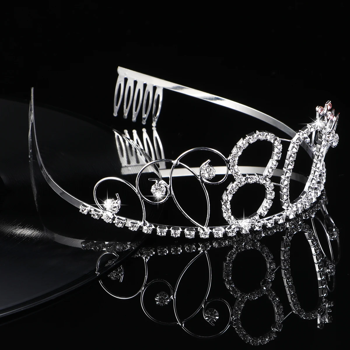 

1pc Birthday Crown Comb Headbands Queen Accessories 80th Gifts Crystal Tiara Decorations Anti Rust 80Th Birthday Gifts Safe