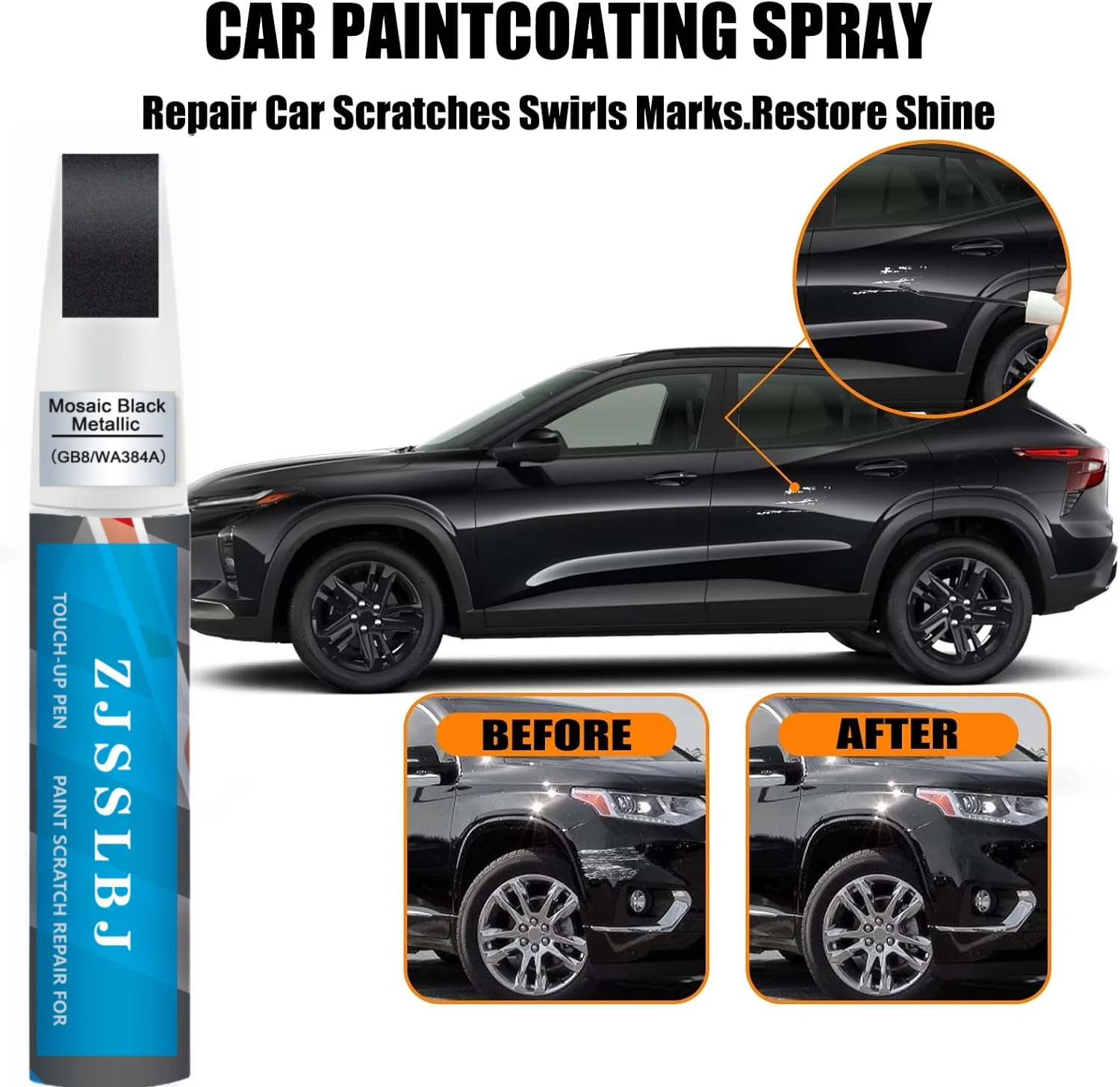 Car Touch Up Paint(Mosaic Black Metallic(GB8/WA384A)) for Chevrolet, Car Paint Scratch Repair Kit, Quick & Easy Solution to Repa
