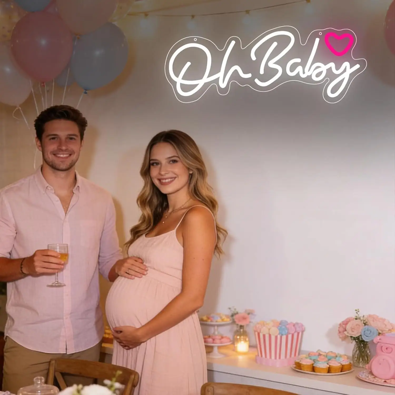 Oh Baby Neon Sign USB Dimmable LED Light for Baby Shower Gender Reveal Nursery Birthday Party Wedding Engagement Aesthetic Decor
