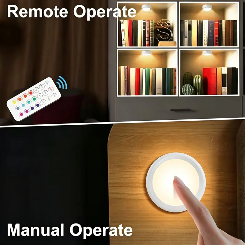 RGB LED Under Cabinet Lights With Remote Control Battery Powered Wireless Dimmable Night Lamp LED Lights Kitchen Closet Counter