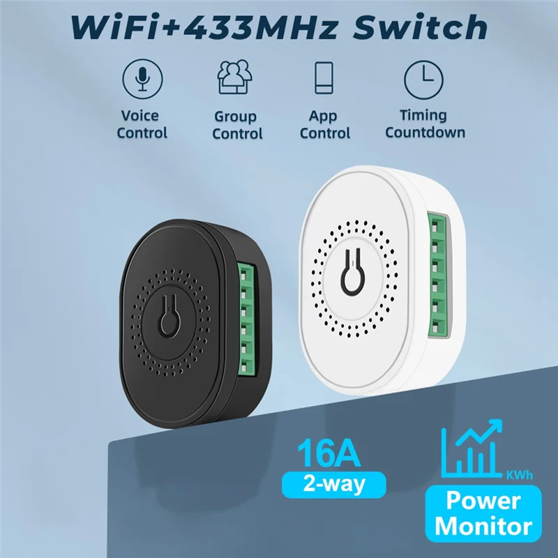 Rf433 wifi interruptor inteligente tuya 16a interruptor de luz mini casa disjuntor relé com monitor energia vida inteligente app voz para vendas alexa