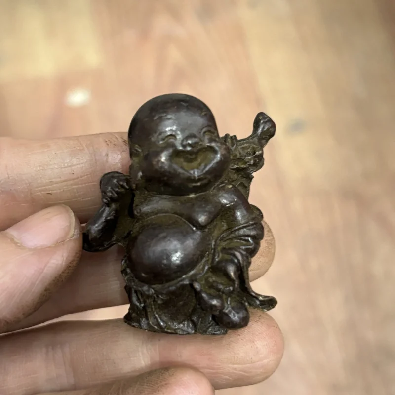 Solid pure copper monk figurine, Laughing , Maitreya , Big Belly , bronze Buddha statue, mini pocket Bu