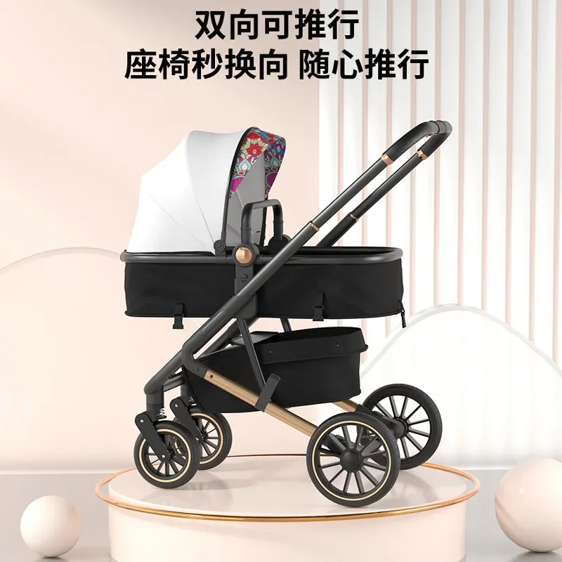 La poussette avec vue en hauteur peut s'asseoir et s'allonger et pousser la poussette pliante portable pour promener la poussette de bébé.