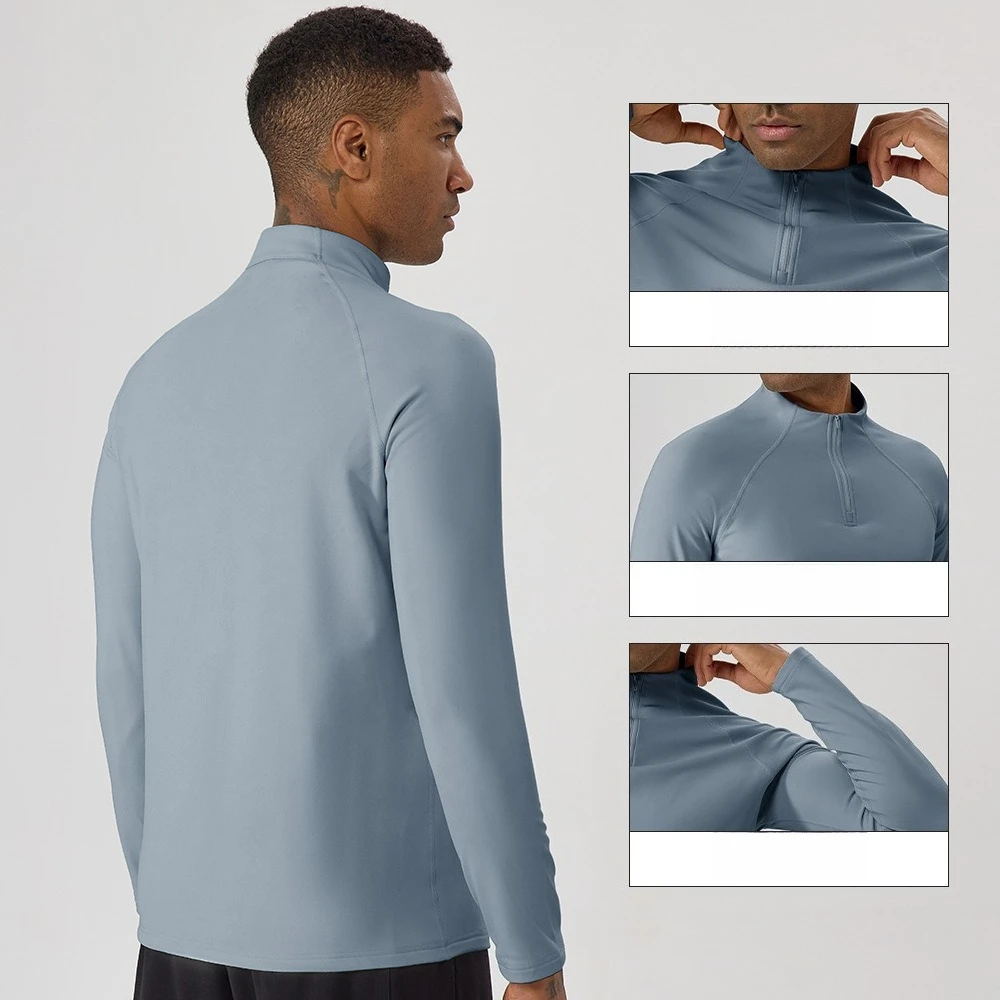 Men's autumn and winter velvet semi-zipper sports long-sleeved warm outdoor casual running cycling fitness sportswear 51526