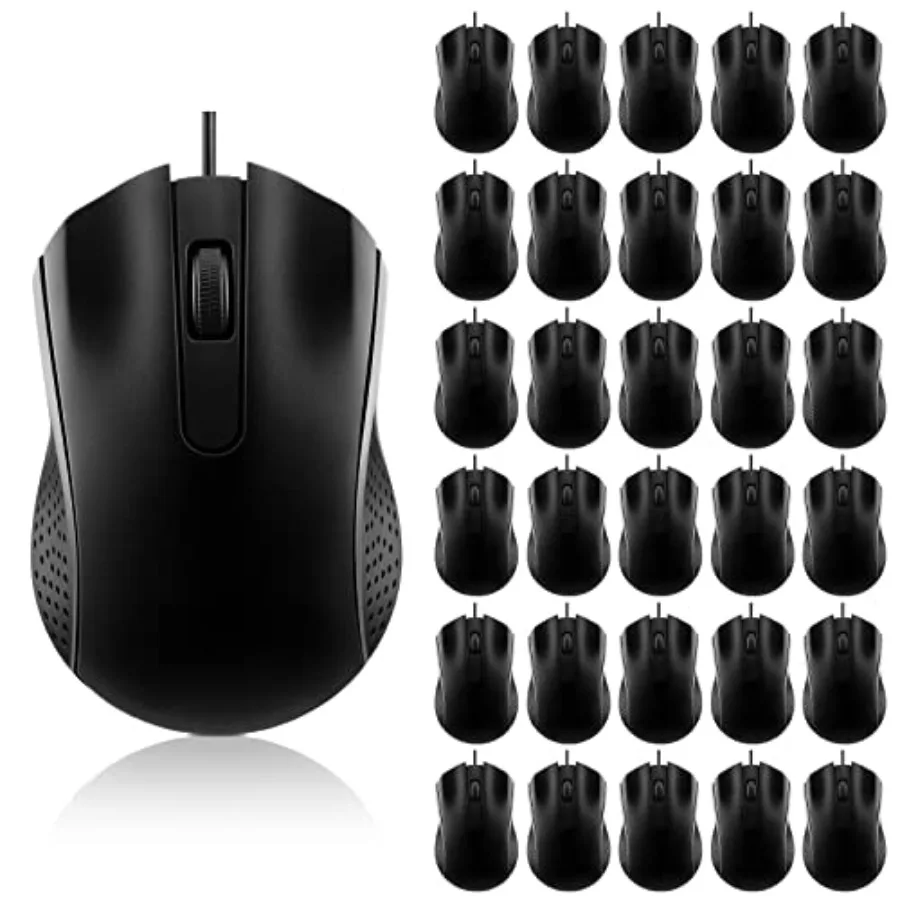 

30 Pack USB Wired Mouse 3 Button Corded Computer Mice Bulk for PC Desktop Laptop Office School Classroom Use Black