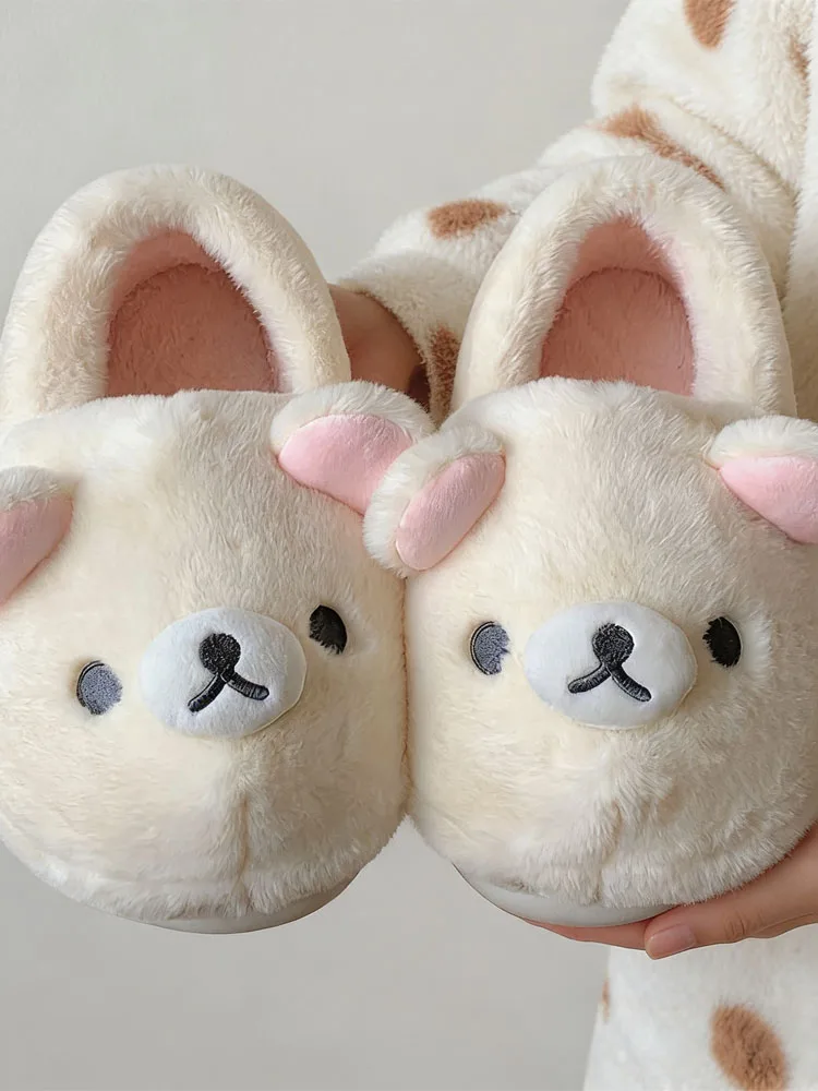 Rilakkuma Baumwollpantoffeln Unisex Winter Indoor Outdoor Tragbar Rutschfest Warme Baumwollschuhe Niedliches Design für Männer und Frauen