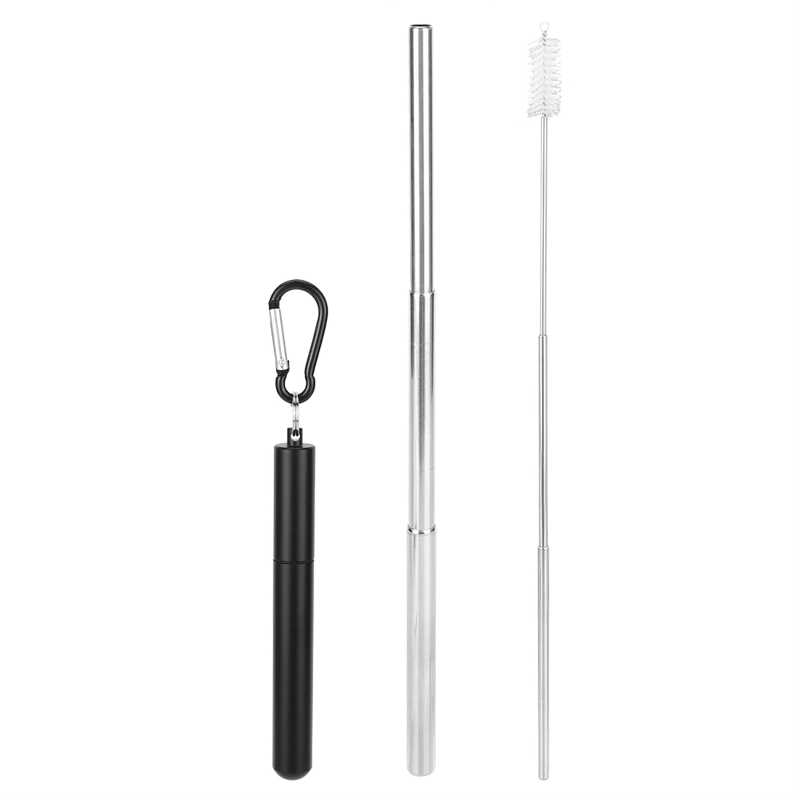 Portable Stainless Steel Telescopic Reusable Straw with Cleaning Brush for Drinking Coffee Milk TeaBlack