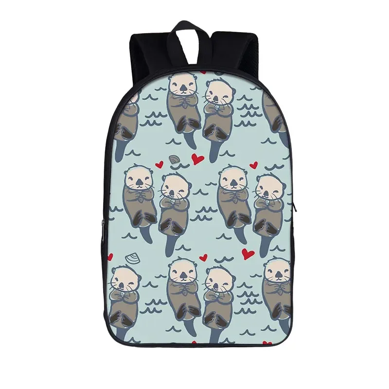 Kawaii mar lontras impressão mochila para meninas adolescentes meninos dos desenhos animados animais mochilas crianças bolsa para portátil moda daypack presente bookbags