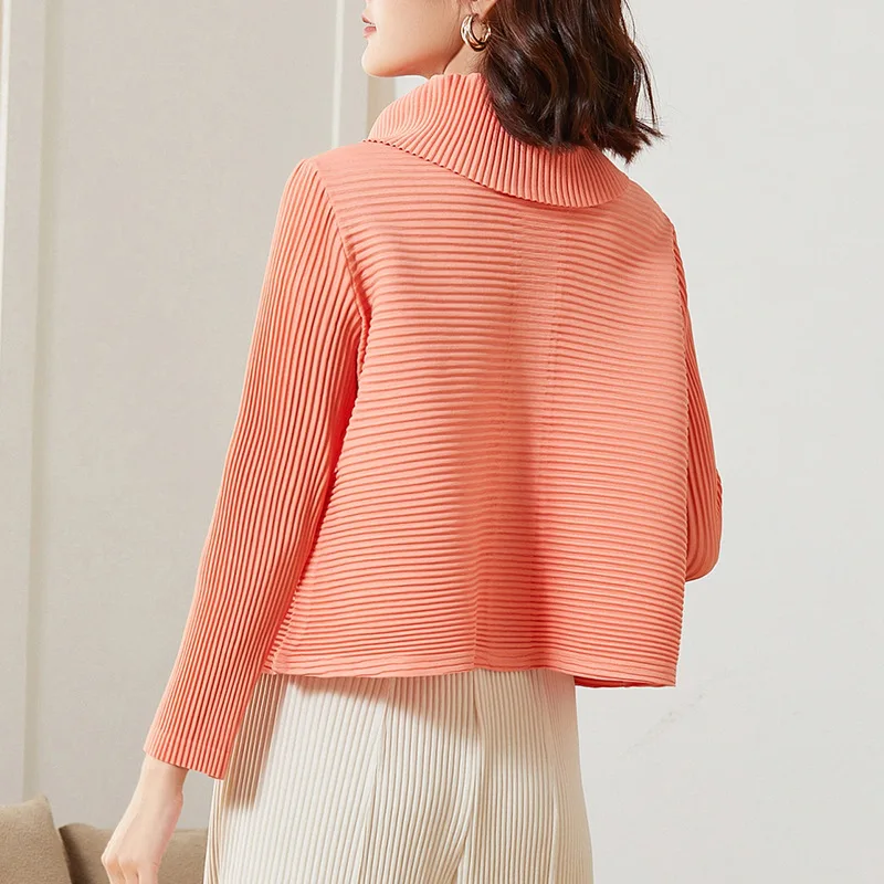 GGHK Miyake Spring and Autumn New Women's Tops Fashionable Lapel Long-sleeved Single-breasted Casual Versatile Short Jacket