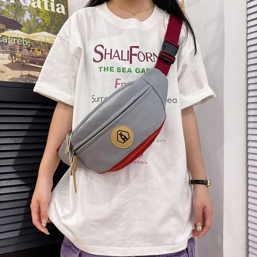 Simple ผ้าใบไนลอน Crossbody กระเป๋า Harajuku ซิปผ้าใบกระเป๋ากล้วยกระเป๋าสีทึบเอวกระเป๋ากีฬา