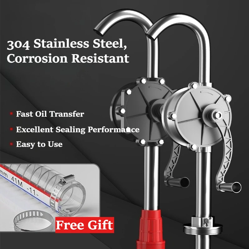Manual Oil Transfer Pump, Stainless Steel Hand Crank Siphon Pump, Portable Self-Priming Extractor for Diesel Engine Oil