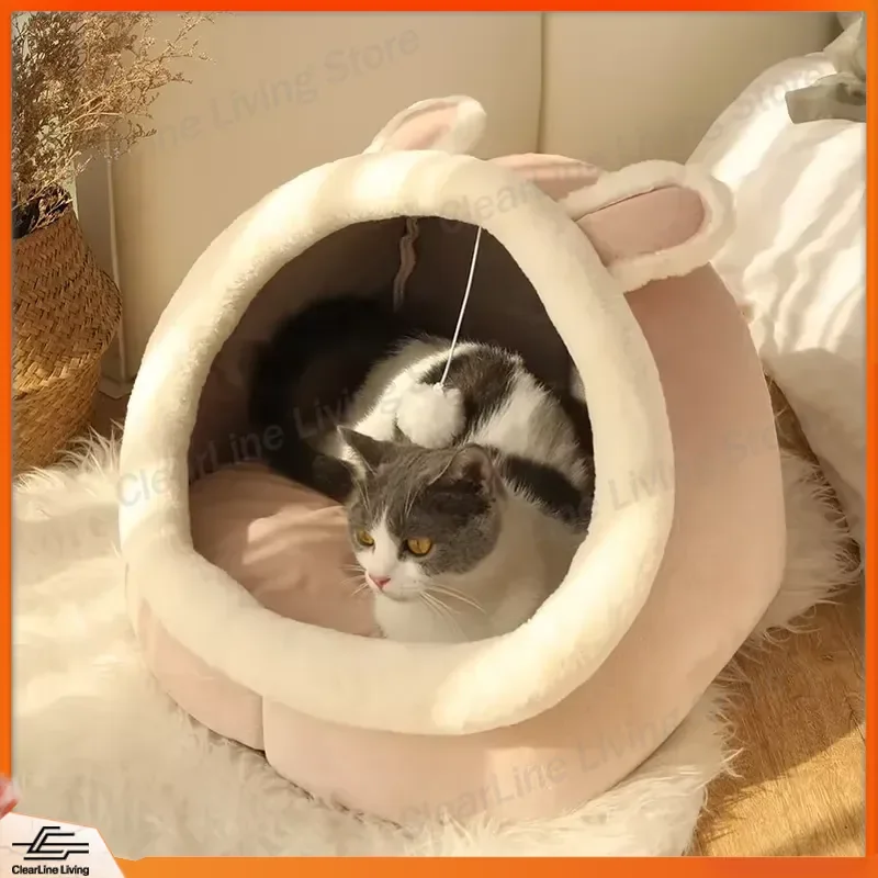 Foldable Cat Bed Cave Washable Pet Sleeping Bag Cartoon Deep Sleep House for Small Dogs Cats Removable Soft Cozy Winter Nest