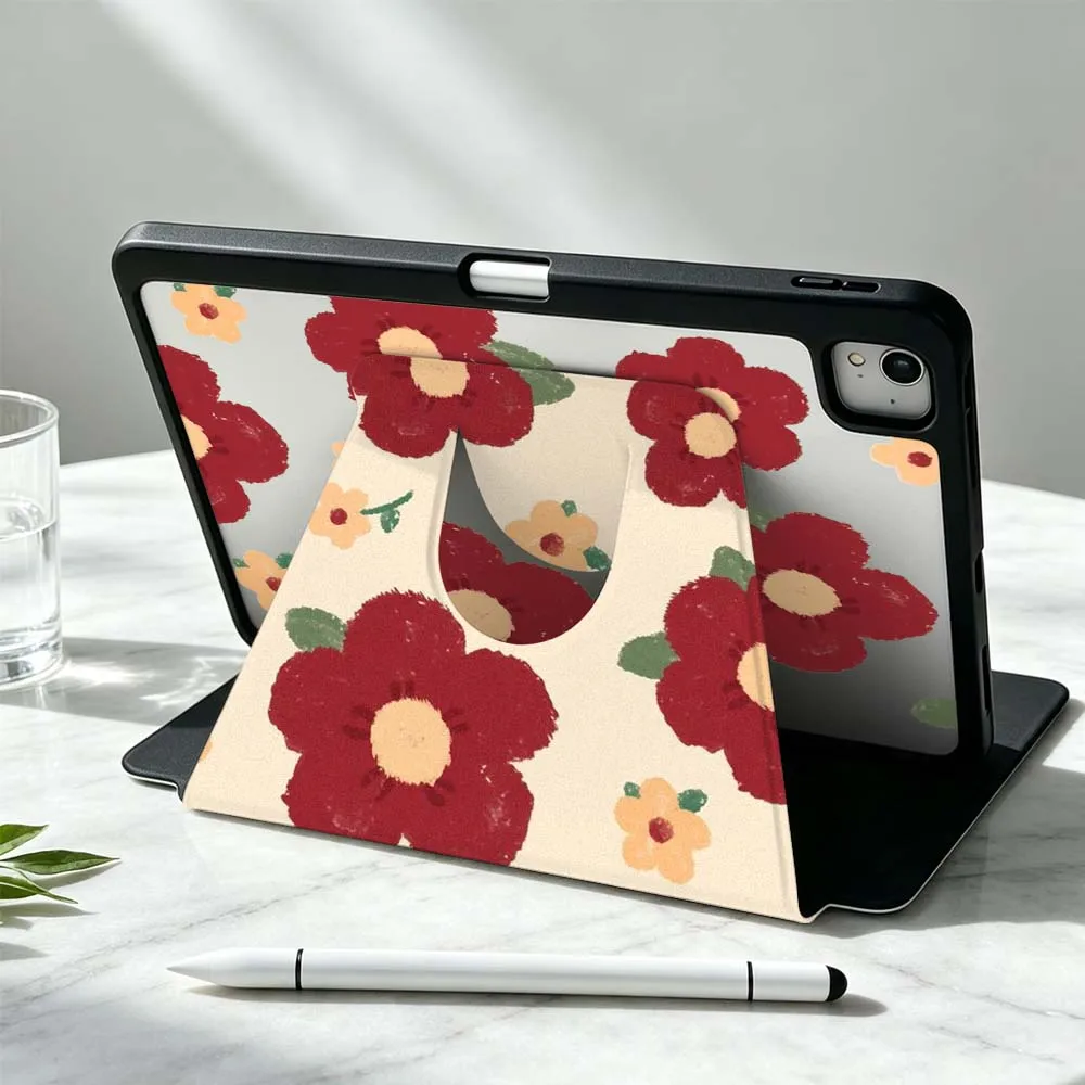 Design Floral Art Patterns Soft For iPad Pro Air mini 6 5 4 12th M5 M4 M3 M2 A16 A17Pro 360° Rotation Stylus Storage Tablet Case