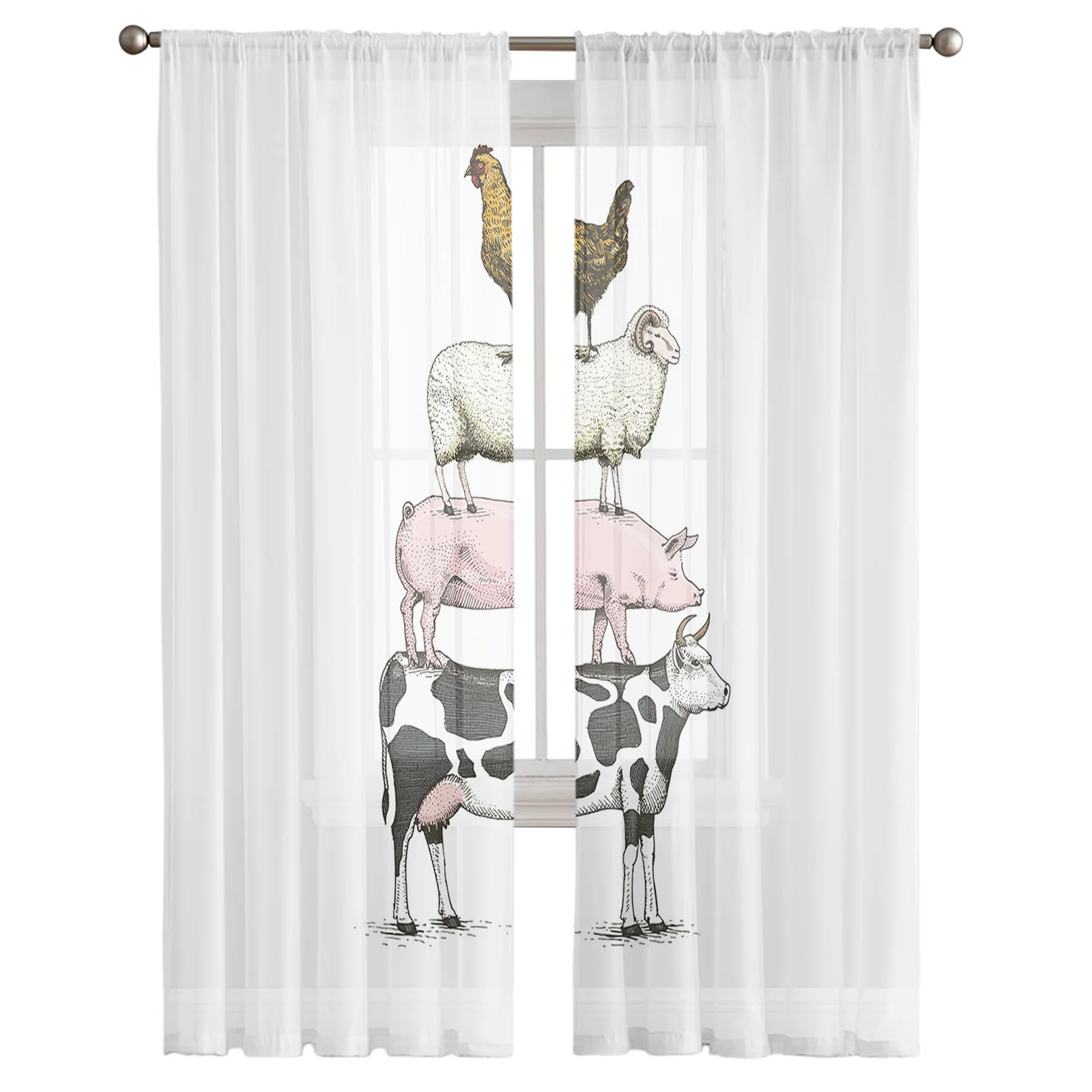 Farm Country Animal Theme Tulle Curtains Living Room Kitchen Chiffon Curtain Bedroom Balcony Sheer Curtain Fashion Home Decor