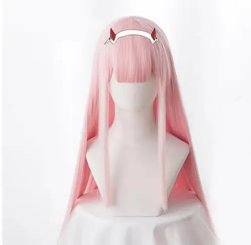 Pelucas de Cosplay de Anime DARLING in the FRANXX 02, Zero Two, 100cm de largo, pelo sintético rosa, peluca de Cosplay, gorro de peluca, clip