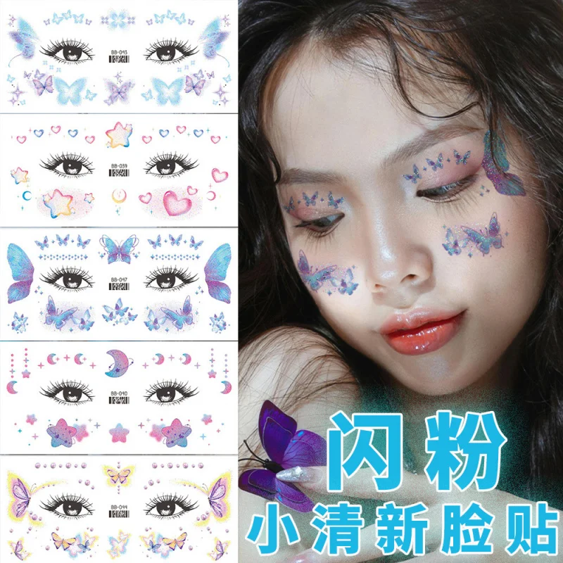 

Same Style2Glitter Fresh Face Stickers Tattoo Stickers for Girls Butterfly Heart Star Makeup Stickers Photos