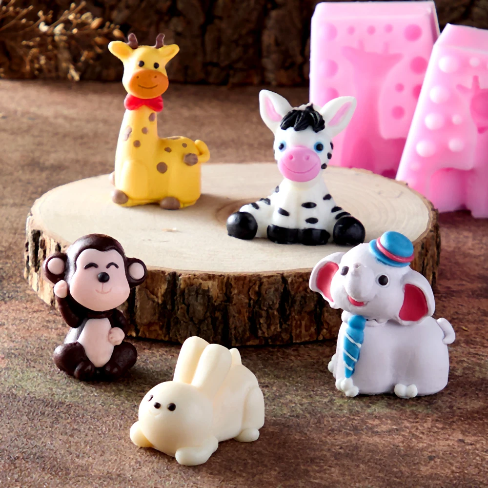3d Cartoon Tropical Animals Silicone Molds Giraffe Elephant Monkey Zebra Series Baking Tools Chocolate Plaster Resin Molds