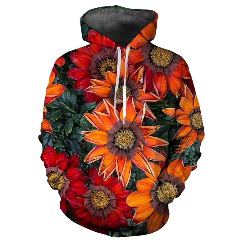 

Colorful Flower Pattern Hoodie For Men Plant 3D Printed Long Sleeves Autumn Street Casual Sweatshirt Tops Women Hooded Pullover