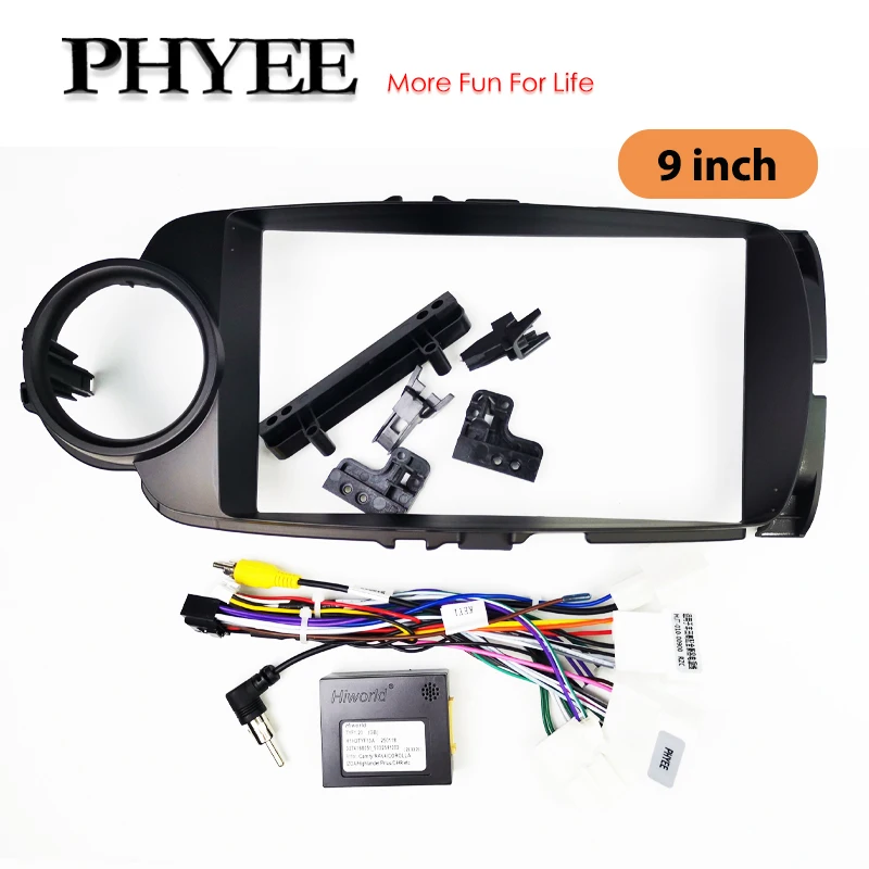 Wiring Harness Adapter CAN Bus Decoder Dashboard Panel Frame for Toyota Yaris 2016 to 2018, for 2 DIN 9