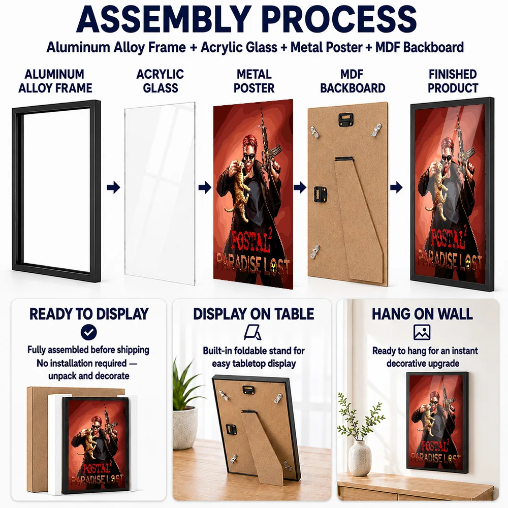 Postal 2 Paradise Lost Game Framed Metal Print Customized Hero Tribute Wall Art A Unique Gift For Players To Display In Studio