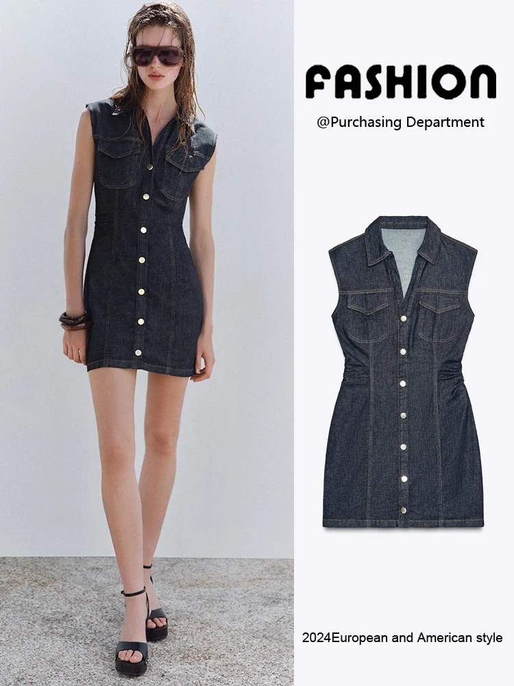 

Лето 202, новинка Faion, женское платье Dr с джинсовым воротником и одной пуговицей, юбка с высокой талией, вечернее платье