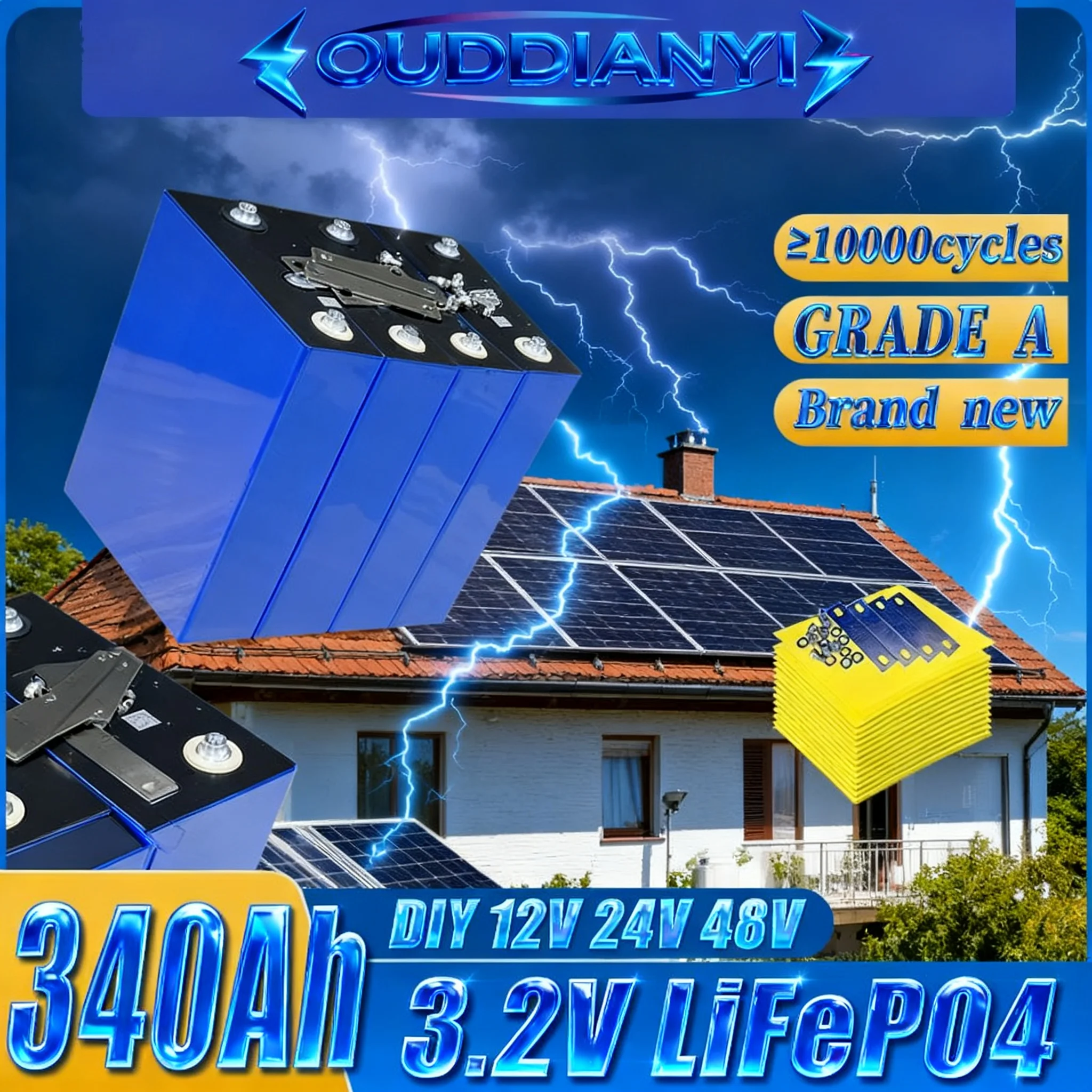 12000 دورات 3.2 فولت 340 أمبير Lifepo4 بطارية قابلة للشحن الصف أ DIY12V 24 فولت 48 فولت RV EV قارب جولف الطاقة الشمسية التخييم واجب خالية #2