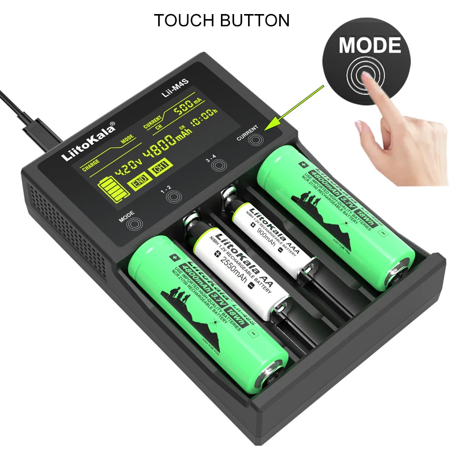 Liitokala Lii-CH2 Lii-M4S 3.7V 1.2V LCD Multifunction 18650 26650 21700 17355 18350 14500 AA AAA NIMH/CD Li-ion Battery Charger